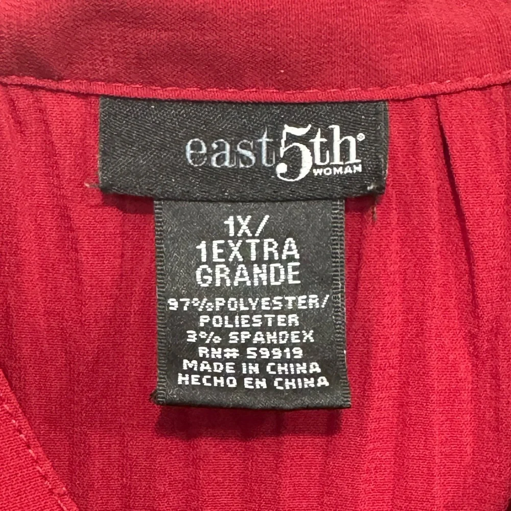 East 5th Sleeveless Pleated Button-Front Blouse — Deep Red - Picture 3 of 3